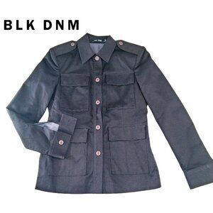 BLK DNM Black Field Jacket Utility Military Cargo Pockets Epaulets Buttoned SZ M
